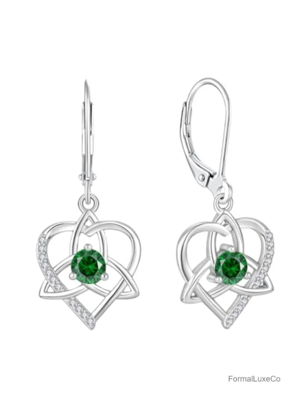 925 Sterling Silver Celtic Knot Dangle Earrings CZ Birthstone Leverback for